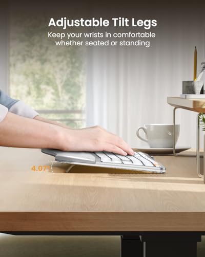 ProtoArc Backlit Bluetooth Ergonomic Keyboard, EK01 Plus Full Size Wireless Split Keyboard with Dual Bluetooth and USB, Cushioned Wrist Rest, Rechargeable, for Windows/Mac/Android, White and Silver