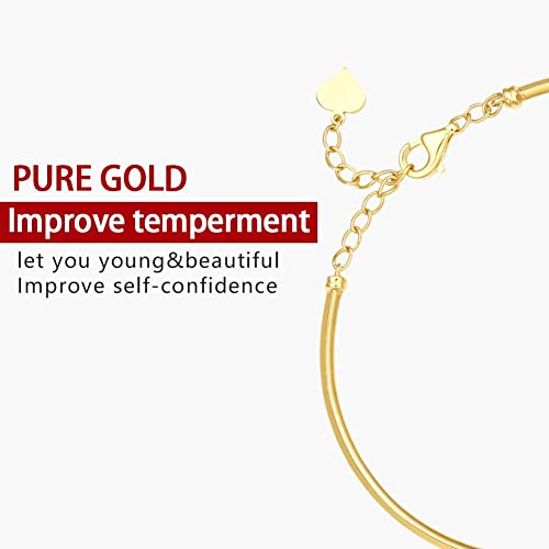 Solid 18K Gold Link Bangle Bracelet For Women Real Gold, Dainty Charm Cute Waist Thin Chain Adjustable Bracelet Cuff Gift For Her, Pure Gold With Certificate Fine Jewelry For Prom, 6.3 To 7.5 Inches #TOP4