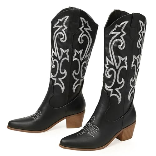 Bottes talon épais 6cm pour femme fin des douleurs aux pieds en bottes mi-mollet