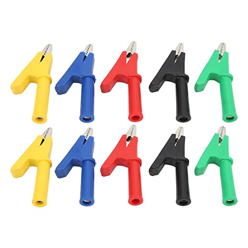 QANYEGN Alligator Clips Insulation Test Clips, Electrical Test Alligator Clips with 4mm Jack 10mm Opening Red Black Yellow Blue Green 60049