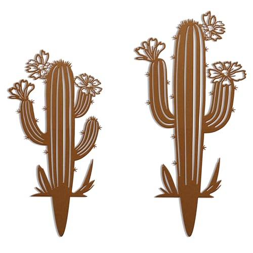 KOYILTD 2pcs Cactus Metal Yard Art Prickly Pear Cactus Yard Decor, Metal Plants Garden Art for Outside, Cactu Decor for Outdoor Indoor Lawn Decoration (Vivid)