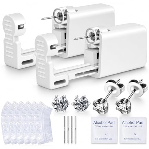 Anzero Ear Piercing Kit Disposable Ear Cartilage Piercing Gun Kit with Sterile CZ Studs, Painless Piercing Gun for Home Self-Use, Easy & Safe Piercing for Women, Men & Girls - 5MM