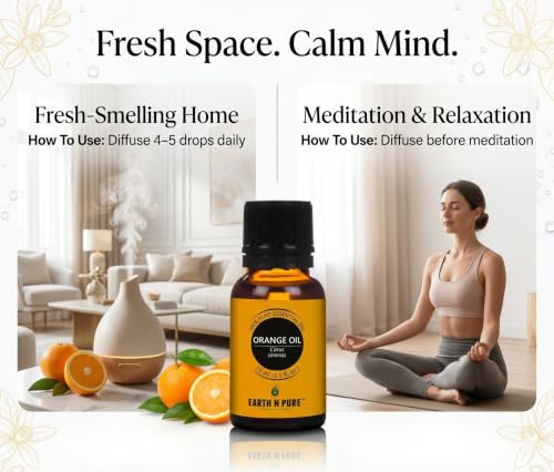 Image of Earth N Pure Orange Oil 100% Pure & Natural | Sweet Orange Essential Oil for Diffuser, Aromatherapy, Skin Care, Hair Care & Cleaning |for Fresh Mood & Home Fragrance | Undiluted Therapeutic Grade - 250ml
