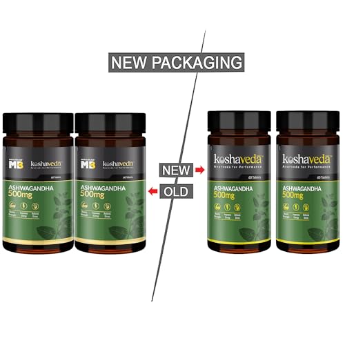 Image of Koshaveda Ashwagandha 500mg (60 Tablets Each, Pack of 2) | Ayurveda for Performance, Ayush Approved, High Strength Potent Formula | Boost Muscle Mass & Strength, Enhance Immunity