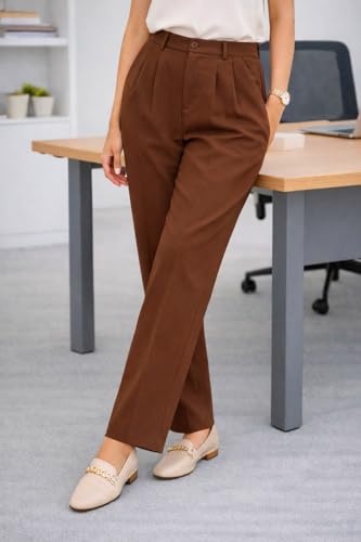 Image of Women's Formal Trousers | Stretch & Regular Fabric Options | Straight Fit Office Wear Pants with Pockets | Casual Trouser for Womens