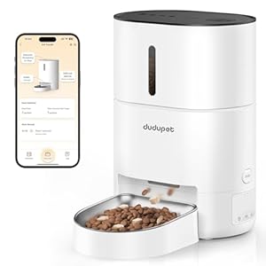 DUDUPET Futterautomat Katze – 4L Automatischer Futterspender Katze mit 2.4G WiFi-Fernbedienung, duale Stromversorgung, 10 Sekunden Sprachaufzeichnung, Edelstahlnapf