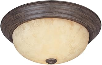 DESIGNERS FOUNTAINReedley 2-Lights Flush Mount Ceiling Light, 11 Inch Lighting Fixture for Kitchen, Bedroom, Bathroom, and Hallway, Amber Glass, Warm Mahogany, 1257S-WM-AM