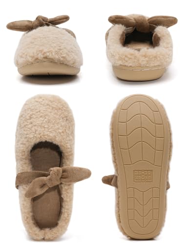 Fuzzy Slippers for Women Size 9, Soft Mary Jane Flats Slippers with Bow - image 6