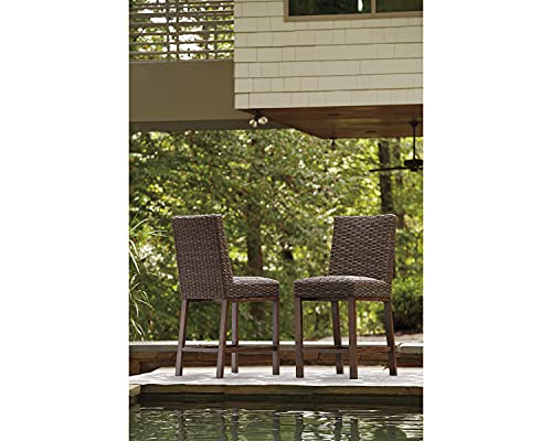 Signature Design by Ashley Paradise Trail Outdoor 27.5\" Wicker Patio Barstool, 2 Count, Brown