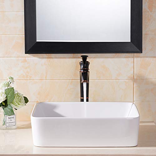 Comllen Counter White Porcelain Ceramic 18.9"X14.5" Bathroom Vessel Sink,Art Basin Rectangular Vessel Sink Durable Bathroom Sink