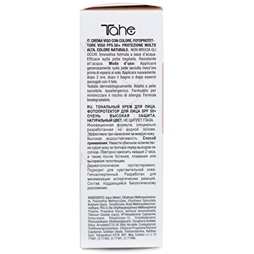 Tahe Sun Protect Crema Facial con Color y Protección Solar 50+, resistente al agua, Color Natural 02, 50 ml - imagen 6