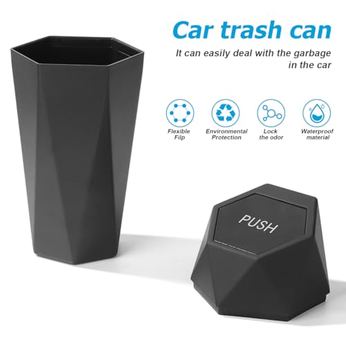 Image of Mandark Car Trash Can with Lid, Diamond Design Small Vehicle Automatic Portable Garbage Bin, Leakproof Automotive Interior Dustbin for Kitchen Home Office, Universal for SUV, Truck, RV (Black)