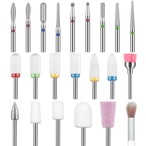 Depvko Lot de 22 forets à ongles, 3/32" professionnels embout ponceuse ongles en céramique diamantée pour enlever les cuticules gel acrylique, kit de manucure et pédicure pour Salon et Maison