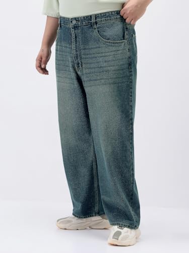 Image of Urbano Plus Men's Loose Baggy Fit Heavy Washed Jeans Non-Stretchable