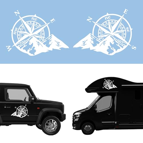 Autodomy Kompass Off Road Windrose Aufkleber Paket 2 Stück | Kompass Aufkleber Wohnmobil und Auto oder Motorrad (Weib, 37 x 27 cm)