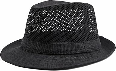 Mesh Fedora Hat for Men Summer Fedora Hats Trilby Hat Sun Beach Hat Panama Hat, 55-61cm (AU, Alpha, Medium, Black)