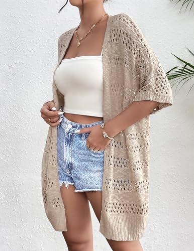 Zeagoo Lightweight Summer Crochet Cardigan for Women Short Sleeve Kimono Boho Oversized Open Front Knitted Cardigan2