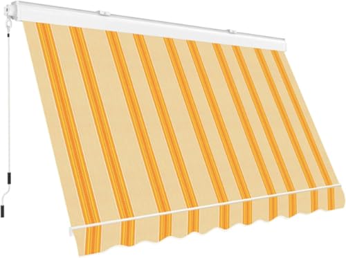 Tenda da sole Cassonata a Caduta in Alluminio Balcone Finestra Soffitto o Parete con Bracci Telo Poliestere 280gr/MQ Impermeabile (GIALLO/BEIGE, L300xP250CM)