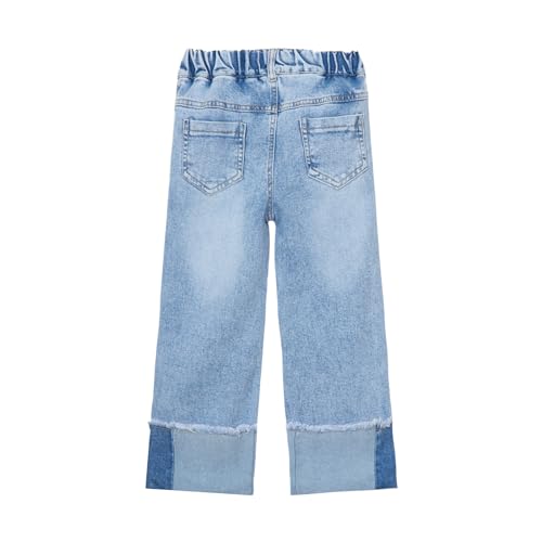 Mud Kingdom Girls Jeans with Elastic Waist Pull On Wide Leg Pants Denim Blue Loose Stretch2