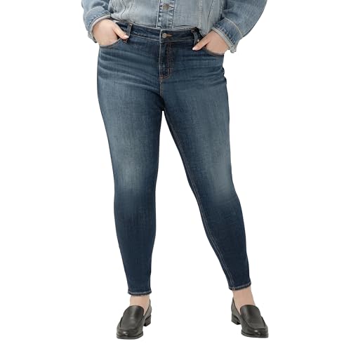 Silver Jeans Co. Women's Plus Size Elyse Mid Rise Comfort Fit Skinny Jeans