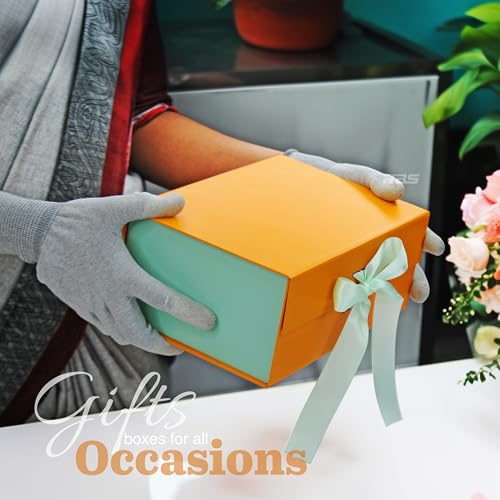 Image of RBS - Gift Boxes For Packing (23 x 16 x 10cm) Folding Gift Box (1 Pack) Rectangular Gift Box Empty Multipurpose Gift Hamper Box Empty Holds Upto (5 kg) Hamper Box with Ribbon (Mango Mint)