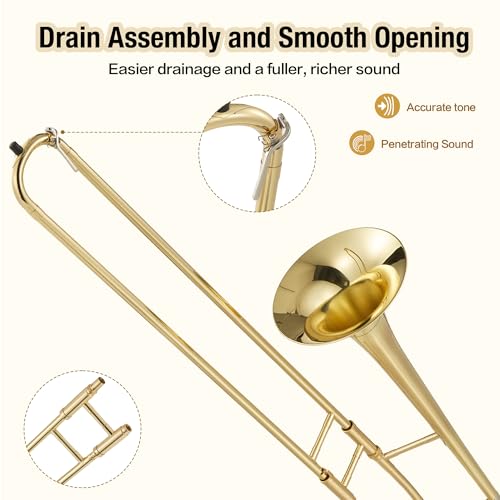 B Flat Alto Trombone, Brass Trombone with Gold Laquer, Includes Mouthpiece, Case, Cleaning Cloth, Gloves by GAOMON - Image 4