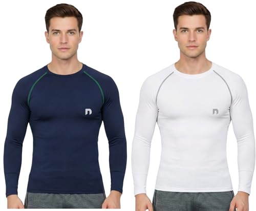 Image of NEVER LOSE Men's Compression Ultima T-Shirt Top Skin Tights Fit Lycra Inner Wear Full Sleeve for Gym Cricket Football Badminton Sports Combo (Pack of 2)