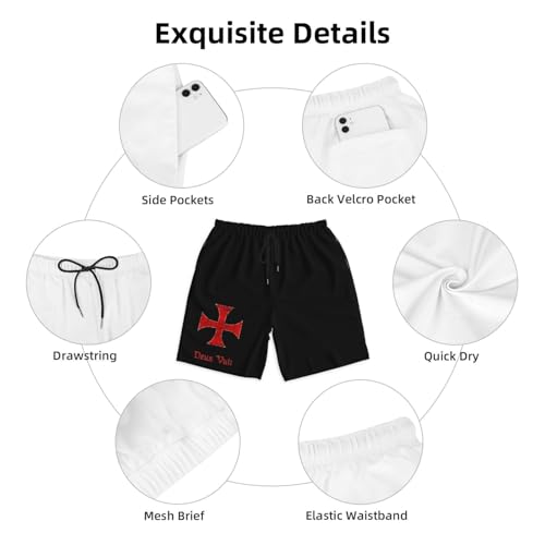 Deus Vult Crusader Templar Cross Men's Quick-Dry Board Shorts 7" - Swim Trunks Summer Hawaii Beach4