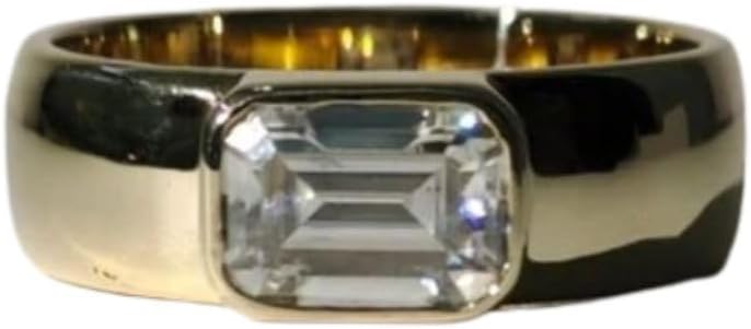 3 Ct Emerald East West Diamond Vintage Highly Polished Solitaire Stacking Engagement Rings For Women 14K Yellow Gold Plated 925 Sterling Silver Handmade Matching Anniversary Band Gift For Her