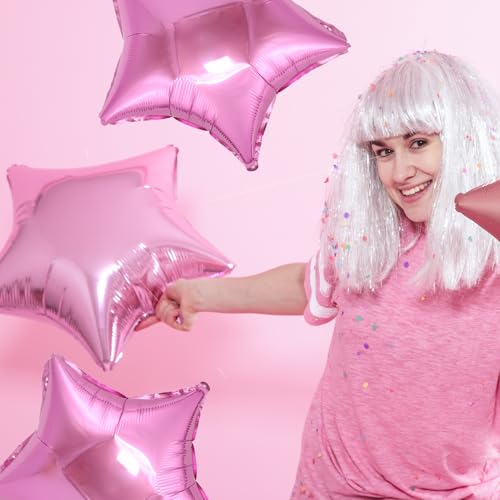 Image of MEETINGU Pink Star Foil Balloons, 10pcs, Pink, Star, Balloons, Women, Girls, Birthday, Anniversary