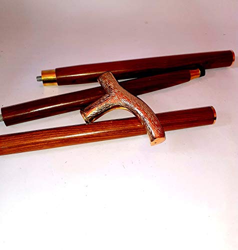 Canne de marche victorienne en laiton et canne en bois vintage