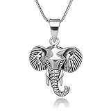 Sterling Silver 19 mm Wild African Elephant Head Pendant Necklace, 18