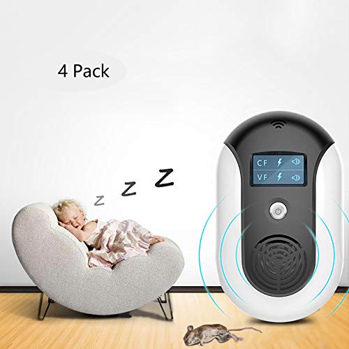 ZDYLM-Y Ultrasonic Pest Repeller Best Pest Control Intelligent Frequency Conversion Touch Button Mute No Noise 360 Degree Full Coverage with Optical Drive Electronic Insect Repeller, Black, 4 Pieces