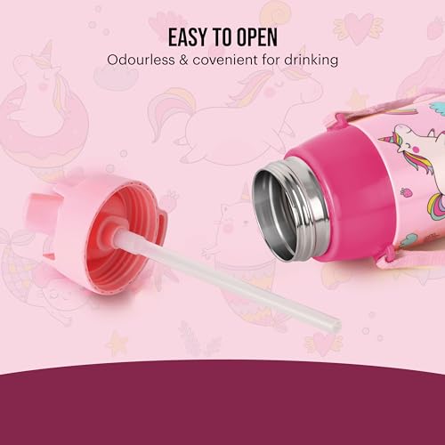 Image of CELLO Kidzbee Era 400 Insulated Kids Water Bottle 400 ml, Pink | 3D Touch & Feel Pink Parade Design One Hand Grip Lightweight Leakproof Easy Sip Flip Cap Insulated Water Bottle for School Kids
