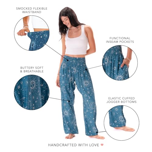 Image of Lotus and Luna Women's Harem Pants Thai Pants for Beach & Lounge High Waisted Flowy Boho Pants Genie Pants Yoga Pants