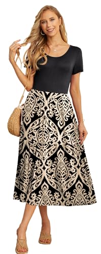 GRECERELLE Women's Summer Casual Crewneck Short Sleeve Aline Tiered Flowy Maxi Dress with Pockets - Image 4