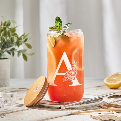 Initial-Glass-Cup-16oz-Monogrammed-Gifts-for-Women-Glass-Can-Cup-wBamboo-Lid-StrawPersonalized-Valentines-Mother-Day-Birthday-Gifts-for-Women-Mom-Wife-Girlfriend-Sister-Friends-A