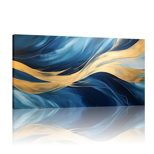 Décoration murale de chambre à coucher moderne avec grand tableau bleu et or 3D
