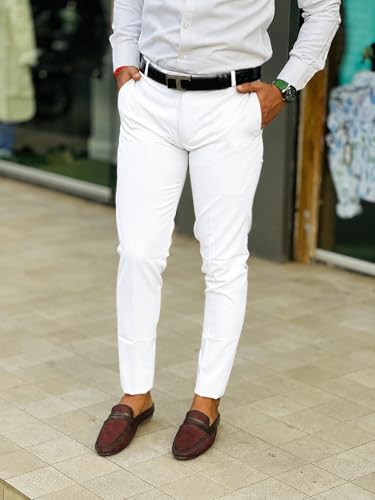 Image of Mens Solid Polyester Twill Slim Fit Formal Pants | Lightweight and Breathable Fabric | Flat Front Design | Ideal for Office, Travel & Semi-Formal Occasion
