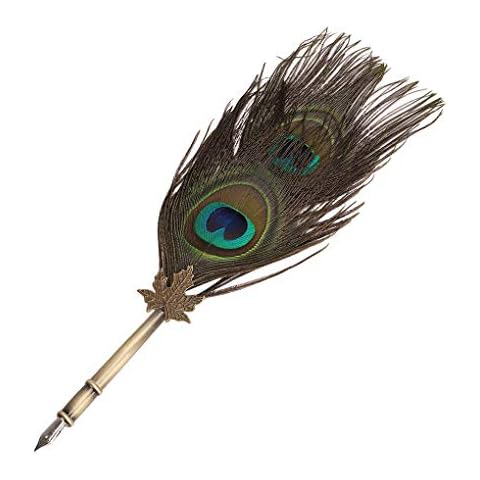 JIAHG Vintage Feather Dip Pen Antique Calligraphy Pen Handmade Quill Feather Pen Set Writing Quill Ink Dip Pen with 5 Replacement Nibs for Birthday Wedding Anniversary Halloween Thanksgiving Cover