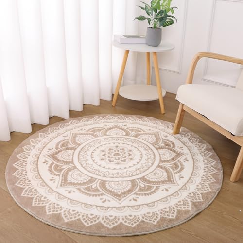 SHACOS Boho Teppich Rund, 120 cm, Kurzflor, Waschbar, Anti Rutsch,...