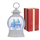Christmas Snowman Snow Globes, Snowman Family Musical Snow Globe Lantern with Timer, Lighted Christmas Decorations Indoor, USB or Battery Operated