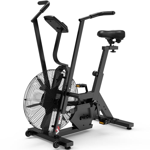 Winfita Air Bike,Air-Resistance Exercise Fan Bike With Dual Acction Handlebars for Home Cardio Workout,Adjustable Indoor Cycling Bike,330lb Weight Capacity APP Connection Customizable Monitor (Black)