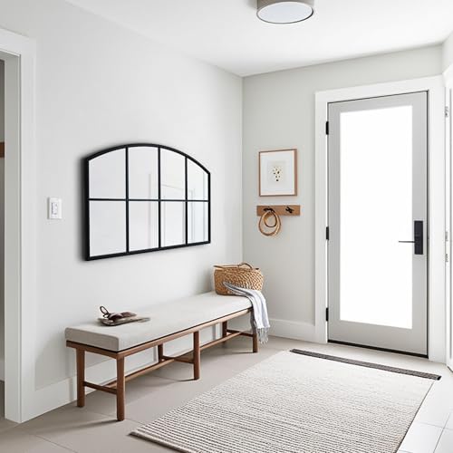 Arched Window Pane Mirror 42x26 Cathedral Black Farmhouse Window Metal Arch Wall Grid Mirror for Bathroom Fireplace Entryway Bedroom Living Room Hallway Hanging or Leaning Against Wall