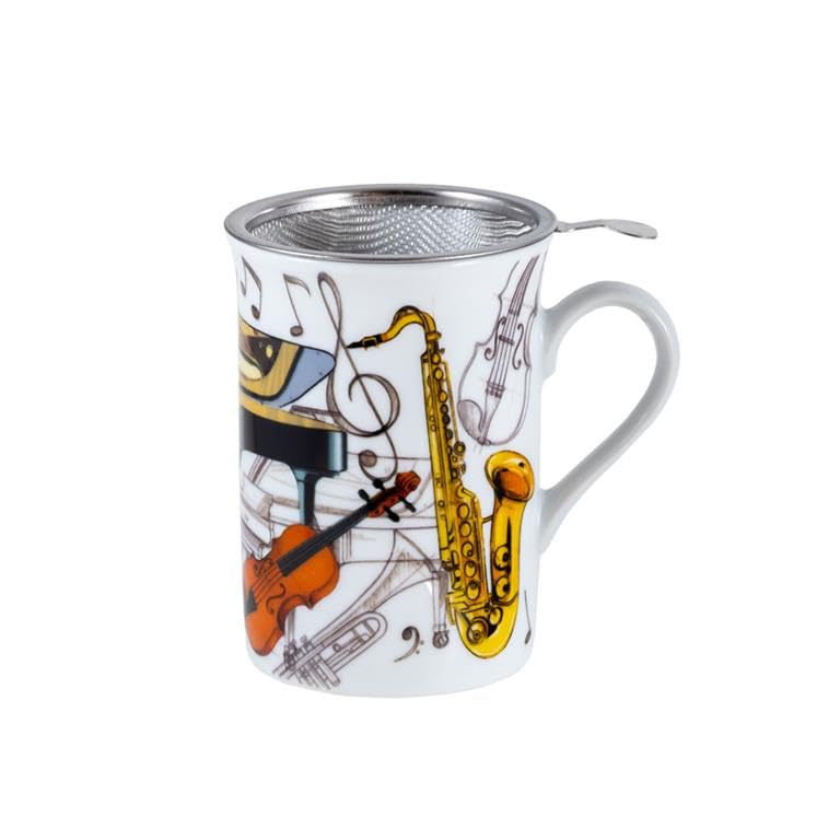 DRW Lot de 6 tasses à infusion avec filtre en acier inoxydable avec instruments de musique Tasse : 8 x 8 x 10 cm