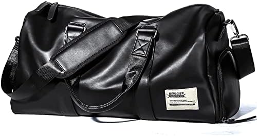 Gym Duffle Bag Waterproof Leather Large Sports Bags Travel Duffel Bags with Shoes Compartment Wet Bag Weekender Overnight Bag Men Women