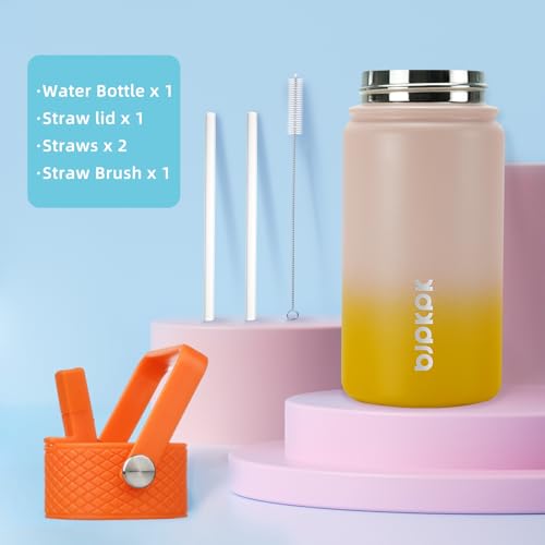 Image of BJPKPK Insulated Water Bottle, 15oz Stainless Steel with Straw Lid