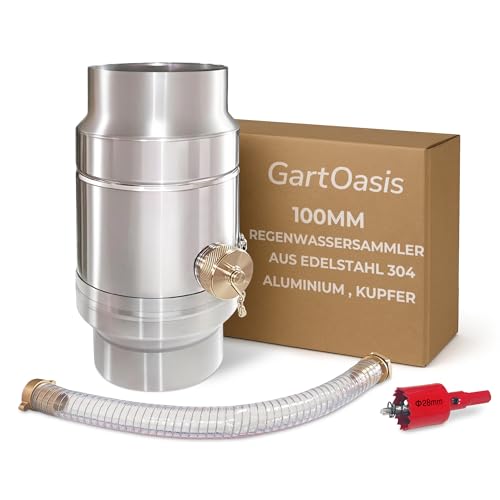 Collecteur d’Eau de Pluie pour Tuyau de Descente Ø 100mm, Récupérateur d’Eau en Acier Inoxydable et Aluminium, avec Tuyau de 45 cm et Raccord pour Cuve,...
