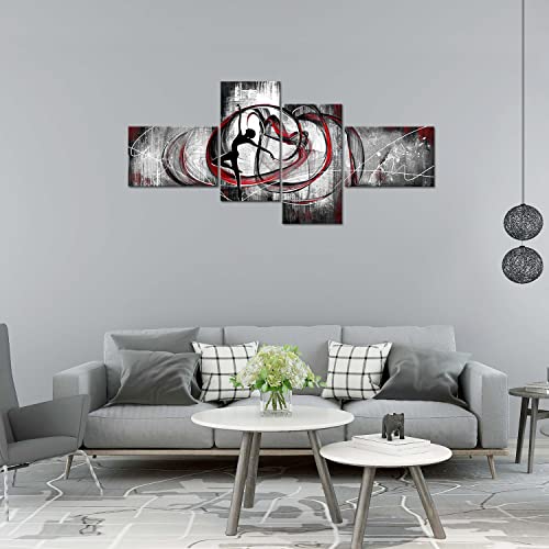 Large Abstract Black And White Red Wall Art,Girl Dance Canvas Print 4 Piece Wall Painting Contemporary Modern Artwork Picture For Living Room Bedroom Wall Decoration Home Décor #TOP1