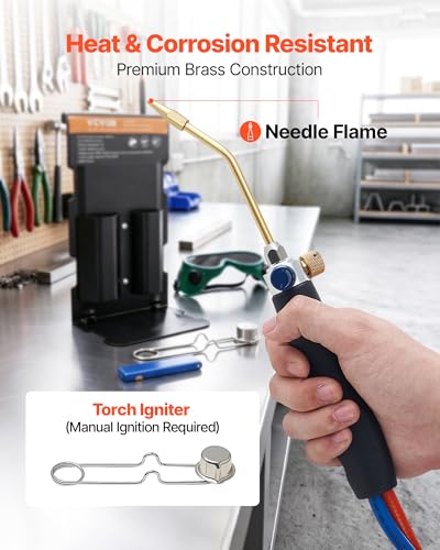 Image of VEVOR Oxygen Propane Torch Kit, Brass Welding Torch for Oxygen MAPP Gas with Dual Pressure Gauges, Portable Oxy-Propane MAPP Brazing Tool Kit with Cylinder Rack for Welding, Soldering, Metal Heating